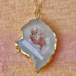 Geode Slice | Clear Quartz Center | Gold Filled Chain + Pendant
